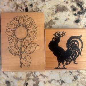 Wooden Stamps with Sunflower and Rooster Design